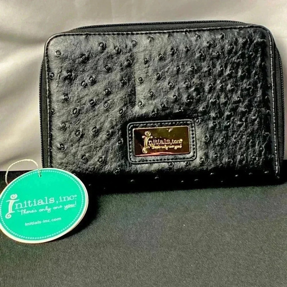 INITIALS INC. BLACK PEBBLED WALLET CASE OUTSIDE POCKET INSIDE ID AND CARD SLOTS - Picture 1 of 13